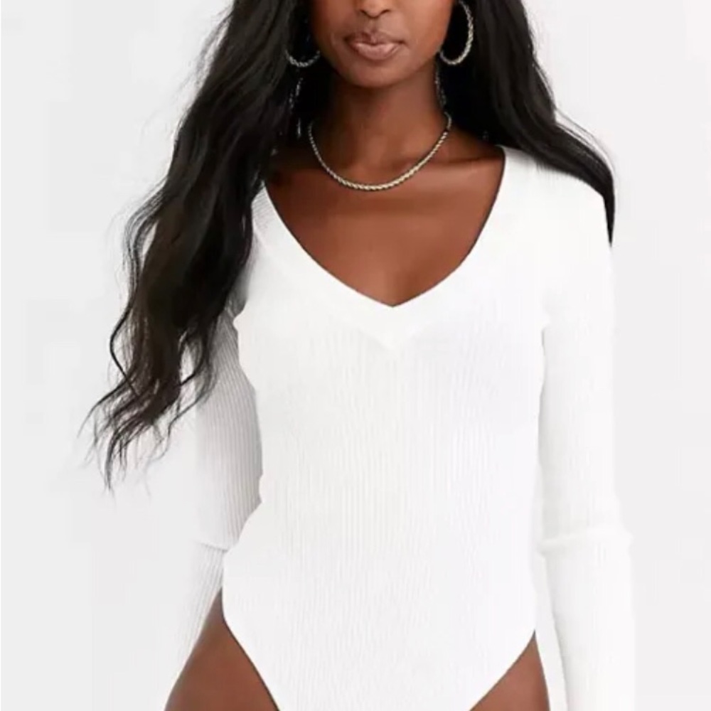 DREW WHITE RIBBED KNIT BODYSUIT • THONG STYLE • sz XS • NWT